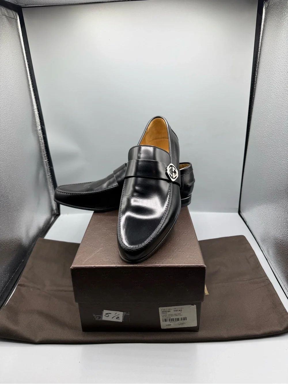 Gucci Black Leather Horsebit-Style Slip-On Loafers